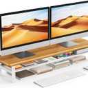 Dual Monitor Stand, 35.4 Inch Monitor Stand Riser for 2 Monitors, 2 Tiers Wood Desk Shelf with Storage, Desktop Organizer Stand for Computer, Laptop, Printer, TV