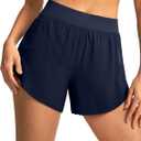 Soothfeel High Waisted Athletic Running Shorts for Women Dolphin Shorts High Split Quick Dry Gym Workout Shorts with Liner (Small, Navy)