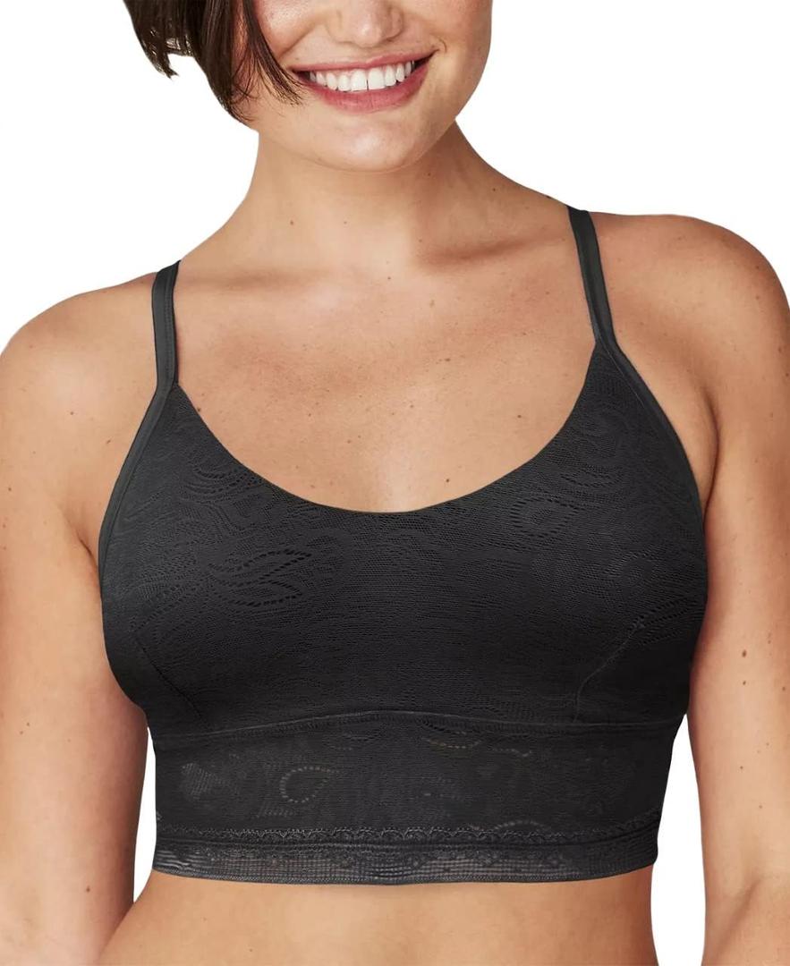 Maidenform Women's All-Over Lace Longline Bralette (X-Large, Black)