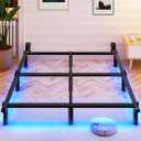 Awesofurni Queen Bed Frame with Smart LED Lights, 7 Inch Basics Metal Bed Frame, Heavy Duty 9-Leg Base for Box Spring and Mattress, Noise-Free, Easy Assembly, Black