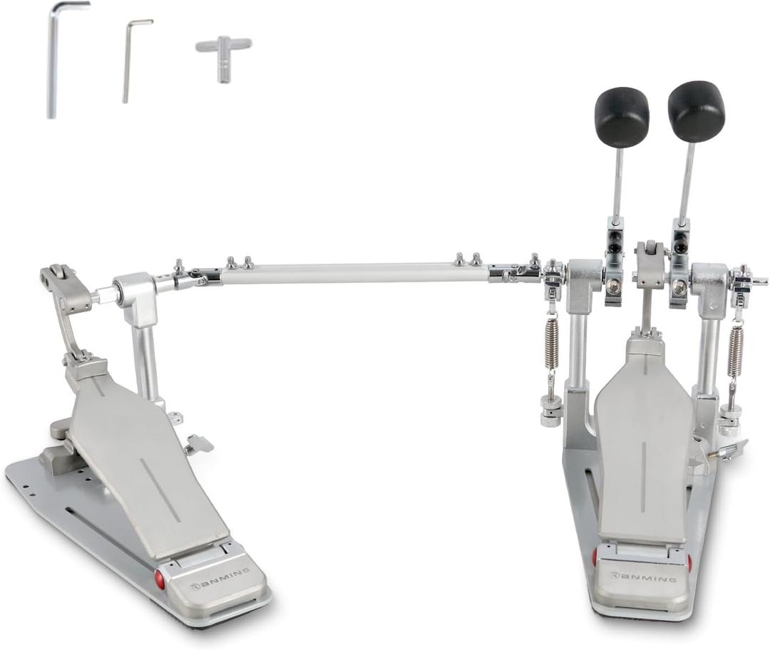 RANMING Double Bass Pedal Bass Drum Pedal with Two-Sided Beater Head Kick Bass Drum Pedal Non-Slip Footplate Kick pedal for Beginner and Drummers