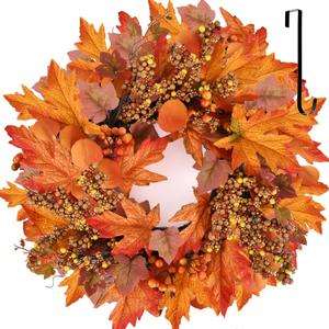20 lnch Artificial Fall Wreath for Front Door Autumn Wreath with Bright Maple Leaf,Berry Branches,Mixed Leaves for Farmhouse Indoor Outdoor Window Wall Door Decor 20 lnch Artificial Fall Wreath for Front Door Autumn Wreath with Bright Maple Leaf,Berry Branches,Mixed Leaves for Farmhouse Indoor Outdoor Window Wall Door Decor