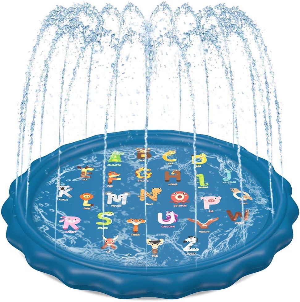 Jasonwell Splash Pad Sprinkler for Kids 60" Splash Play Mat Outdoor Water Toys Inflatable Splash Pad Baby Toddler Pool Boys Girls Children Outside Backyard Dog Sprinkler Pool