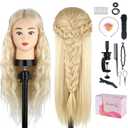 Beauty Star Mannequin Head with 80% Real Human Hair, Doll Head for Hair Styling, Cosmetology Training Manikin Practice Head with Clamp Stand and Braiding Kit (Suitable for Straightening, Curling) (25.5", White)