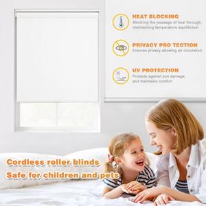 Blackout Roller Shades for Windows, Cordless Free-Stop Blinds with Thermal Insulated,UV Protection Fabric. Pull Down Room Darkening Door Blinds for Home, Office Easy to Install(23" W x 72" H,White)