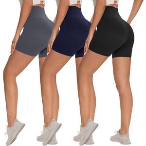 3 Pack Biker Shorts for Women – 8"/5"/3" High Waisted Tummy Control Workout Yoga Running Athletic Shorts,  L/XL Pack of 3