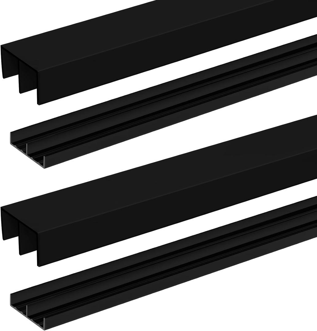 Landical 2 Sets 4 ft Long Plastic Sliding Cabinet Door Track Hardware Set for 1/2" Thick Panels Glass Window Cabinet Door Track for Sliding Closet Doors, Easy Quick Installation (Black)