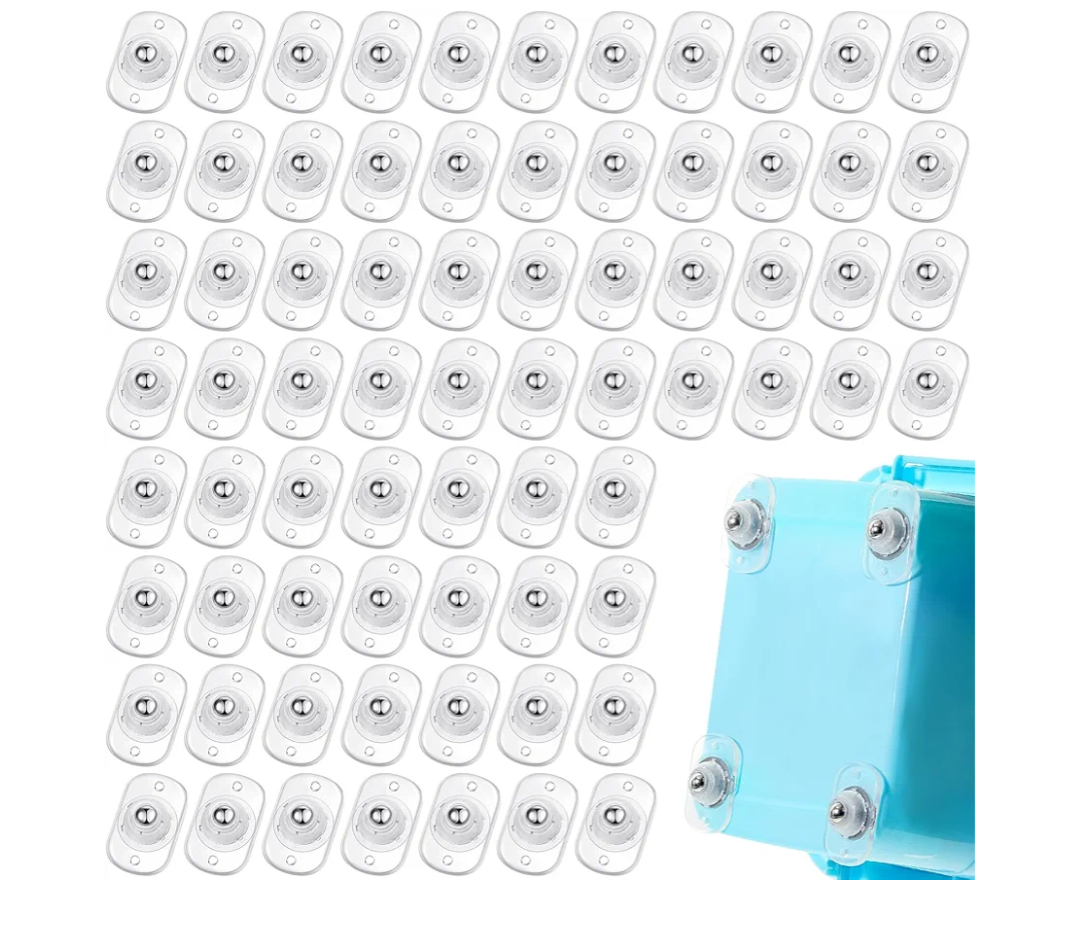 Honoson 72 Pcs Self Adhesive Caster Wheels Appliance Rollers Appliance Sliders for Kitchen 360° Swivel Universal Wheel Mini Small Kitchen (Clear with 1 Steel Ball Style)