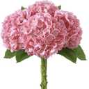 4 Pcs Artificial Hydrangea Silk Flowers with Stems, 19.7" Pink Faux Hydrangeas Bouquet, 240 Petals, UV Resistant & Waterproof Fake Flower for Outdoor Wedding Home Decor