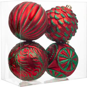 Hollyone 4.7 Inch Large Red and Green Christmas Ornaments 4Pcs Christmas Tree Balls Ornaments Shatterproof Christmas Ornaments for Xmas Tree Decor Holiday Party Wreath Home Decor (Red & Green, 120mm)