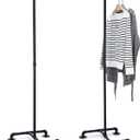 2 Way Rack 62'' Height Industrial Pipe Clothing Rack Adjustable Boutique Clothing Stand Heavy Duty with 2 Straight Arms 4 Wheels for Garment Coat Retail Vendor Display Hanging (No Wheels)