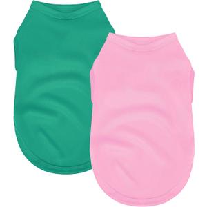 2 Pack Solid Color Dog Shirts - Lightweight, Quick Dry, Breathable Pet T-Shirts for Small to Large Dogs - Stretchy, Durable, Ideal for All Seasons and Holidays.Pink Green XS