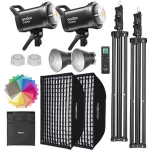 Godox SL60II-Bi LED Video Light Kit 2 Pack 2800K-6500K Bi-Color Continuous Light, Square Grid Softbox,Light Stand, Remote Control & Honeycomb Grid for Studio Video Recording, Filming, Podcast (2PCS)