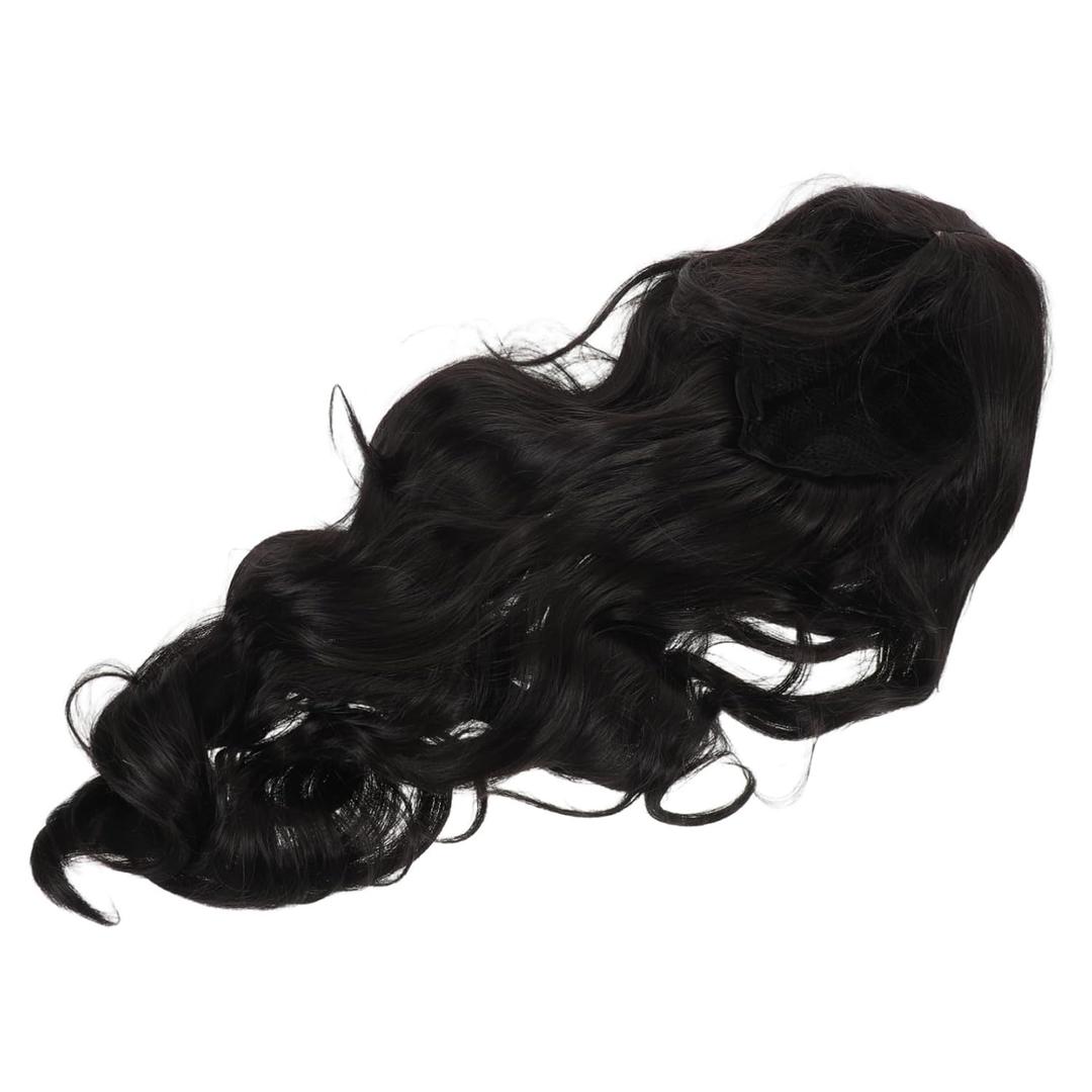 Heat Resistant Long Black Curly Wig Middle Part Synthetic Costume Wig for Adults Comfortable Natural Looking Hair for Halloween Cosplay Party Dress-up