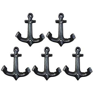 Nautical Cast Iron Ship Anchor Weathered Nautical Wall Hooks Coat Hook, Screws Included (5 PCS)