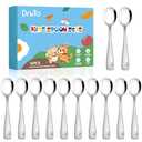 DRKIO Stainless Steel Toddler Spoons Set - 12 Pieces Kids Spoons Set Children Safe Food Grade Kids Silverware Small Spoon Metal Toddler Utensils Dishwasher Safe Mirror Polished