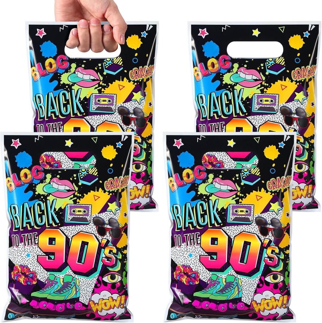 Qeeenar 50 Pieces 90s Party Favor Bags Bulk Plastic Back to 90's Hip Hop Candy Gift Treat Goodie Bags for Retro 1990s Theme Disco Dance Birthday Party Supplies