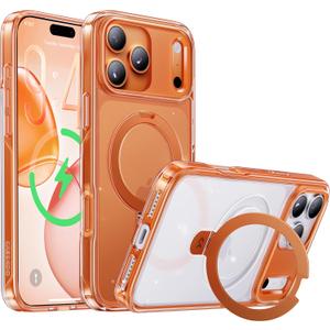 CASEKOO Official Cosmic Orange for iPhone 17 Pro Case with Ultra Magnetic Stand, Fit for MagSafe, 16FT Military Grade Protection, Transparent Slim Cover for iPhone 17 Pro 6.3'', Orange