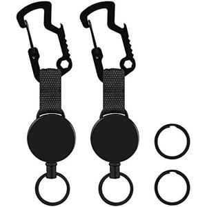 2 Pack Retractable Key Chain Heavy Duty Badge Holder Reel with Multitool Carabiner Belt Clip and Key Ring for Key Holder, Steel Wire Cord Up to 23.5 inch