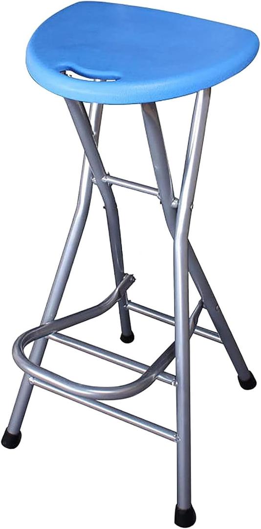 HM&DX Folding Stools for Adults Portable, 28 inch Collapsible Stool Heavy Duty, Indoor Tall Bar stools with Handle, Plastic Counter Barstool Chair for Kitchen Outdoor Travel-Blue H72xW31cm