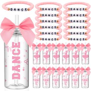 36 Pcs Dance Teacher Appreciation Gifts 14.2 oz Plastic Ballet Cup Beaded Bracelet Pink Bow Ballet Gift for Women Yoga Lovers Sets Birthday Prizes Party Favor Dance Team Gifts Bulk for Team