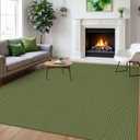 Washable Area Rug 6x9 Non Slip Rubber Backed Rugs for Living Room, Dining Room Rugs Bedroom Rug, Woven Indoor Floor Carpet for Living Room Nursery Office, Olive Green/Earthy Green