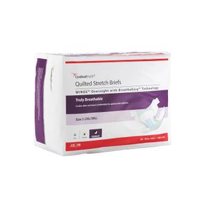 Cardinal Health Wings Overnight Quilted Stretch Brief with BreatheEasy Technology, Size 3 (2XL/3XL), Green, Bag of 15