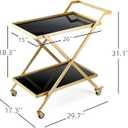 Crofy Gold Finish Bar Cart on Wheels, No-Tool Assembly 2-Tier Serving Cart with Black Tempered Glass Shelves & Locking Casters - Mobile Snack/Drink Cart for Home Bar, Kitchen, Parties, 29.7 x 17.3 x 31.1 inches