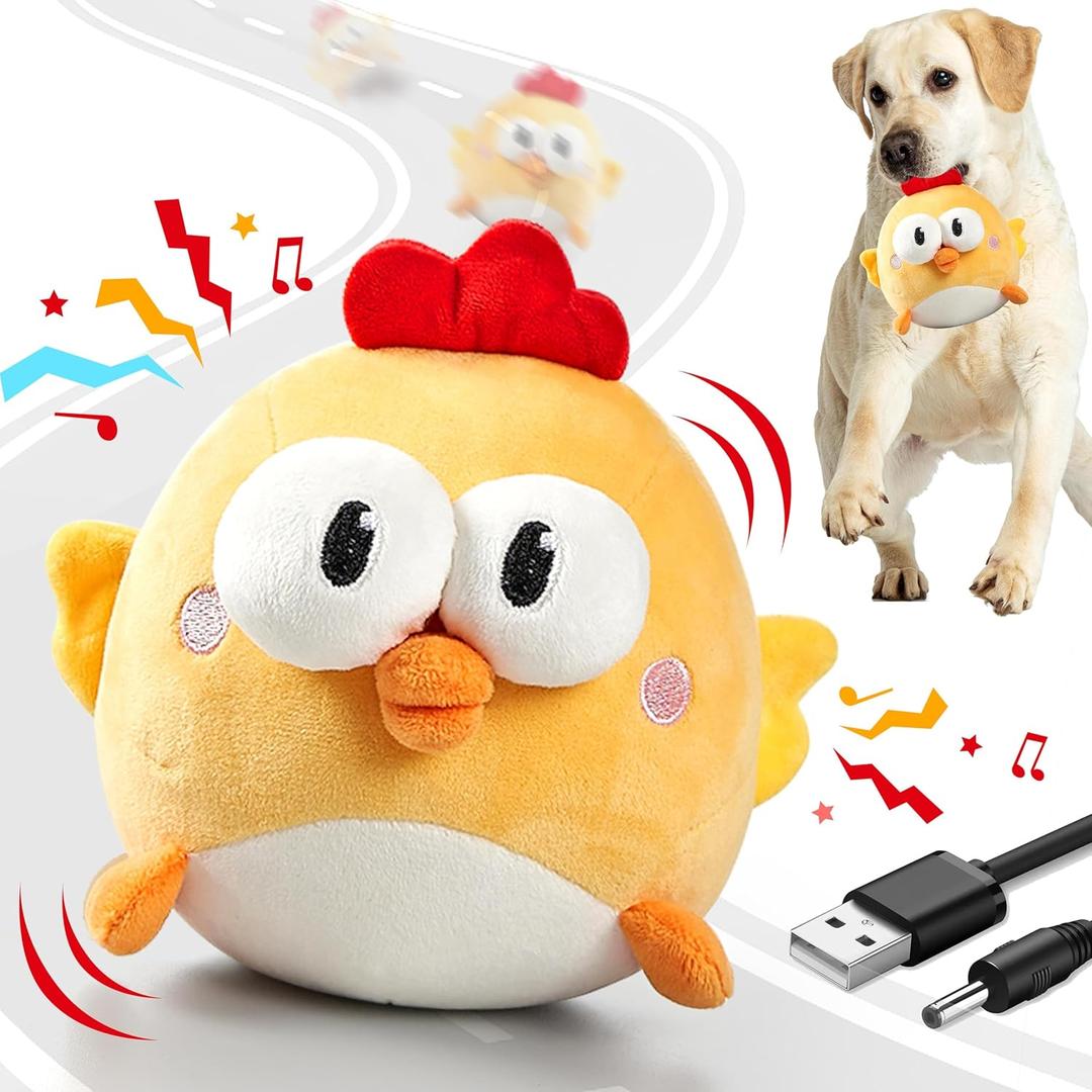 GUKCO Interactive Dog Toys, Squeaky Moving Ball Toy with Jumping & Music Modes, Rechargeable Plush Chew Toys for Small/Medium/Large Dogs to Keep Puppy Busy Pet Toys (Chick)