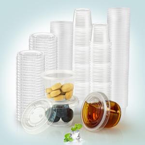 240 Small Clear Plastic Condiment Cups with Lids, 1oz Portion Containers, Ideal for Condiments, Salad Dressing, Jello Shots