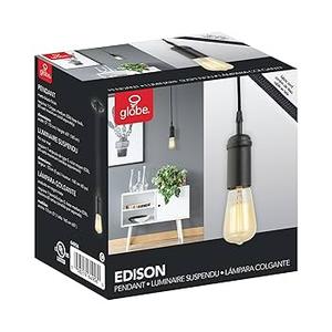 GLOBE Electric 64906 1-Light Pendant, Matte Black, Black Woven Fabric Cord, E26 Base Socket, Kitchen Island, Café, Decorative, Ceiling Hanging Light Fixture, Modern, Vintage, Bulb Not Included