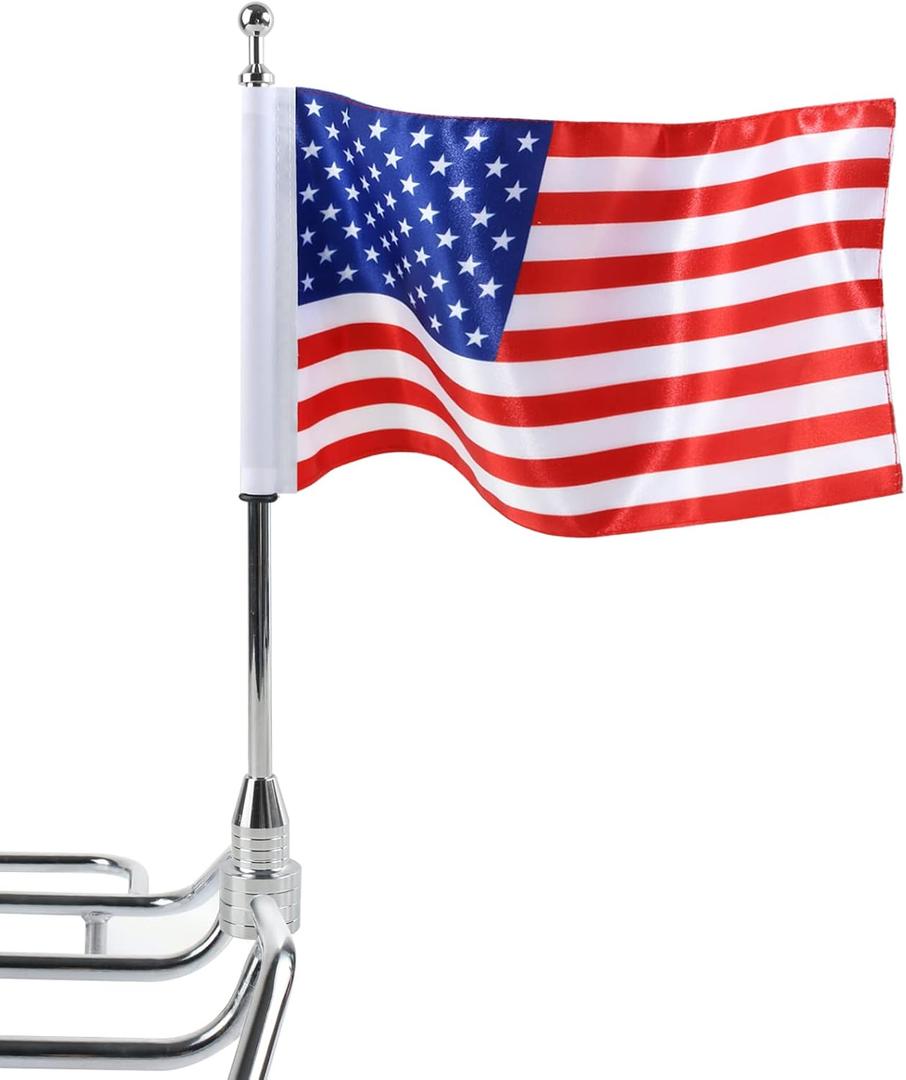 Motorcycle Flagpole Mount and American Flag - 6" x 10" Premium Double Sided USA Flag with Flags Flagpole for 1/2" Tubular Luggage Racks for Harley Honda Goldwing CB VTX CBR Yamaha Etc. Motorcycle Flagpole Mount and American Flag - 6" x 10" Premium Double Sided USA Flag with Flags Flagpole for 1/2" Tubular Luggage Racks for Harley Honda Goldwing CB VTX CBR Yamaha Etc.