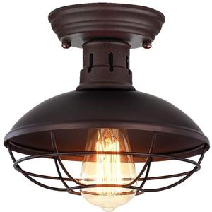 Farmhouse Flush Mount Ceiling Light - Easric Industrial Ceiling Light Fixture Rustic Copper Metal Cage Close to Ceiling Lamp E26 Base for Hallway Foyer Kitchen Porch Bronze (1 Pack)