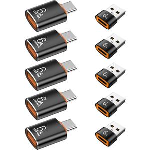 10-Pack 10Gbps/120W USB C to USB Adapter & C Male to 3.1 Female Charger,Compatible with MacBook Pro/Air, iPhone 16 15 Pro Max/15 Plus/14 13 12 Samsung Galaxy S24/S23/S22/S21