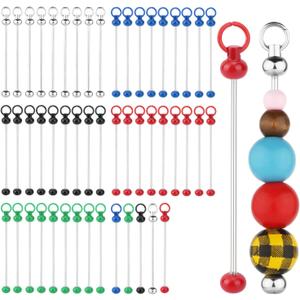 50pcs Blank Beadable Keychain Bars, Metal DIY Bead Keychain Eady Detachable Key Chain Making Gift Accessories for Craft Project Pendant (Silver, Black, Bright Red,Dark Blue, Green)
