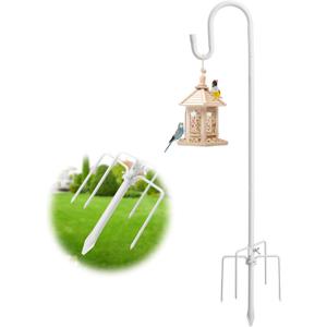 Shepherds Hooks for Outdoor Bird Feeders - 46" Heavy Duty Hummingbird Feeder Pole with Anti-Tip 5-Prong Base,Adjustable Stand Hanger for Garden,Yard, Flower Beds Hanging Birdfeeders,Baskets,White