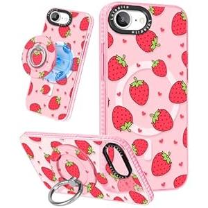 Cute Case for iPhone 16e for Women Girls - Funny Strawberry Design Compatible with Magsafe Magnetic Ring Holder Kickstand Fashion TPU Phone Covers for iPhone 16e Phone Case