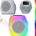 Upgraded Outdoor Rock Speaker Bluetooth Speakers 48 W Deep Bass (2 Pack)  16 Hr Playtime, Bluetooth 5.4 TWS Stereo, AluminumAlloy Mesh,IPX5 Waterproof Solar-Powered Speaker Perfect for Pool, Garden