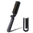 Mozeat Lens Folding Boar Bristles Brush, Collapsable Pocket Hair Brush with Natural Bristles, Anti-Static Range Hair Brush, Mini Beard Brush, Portable Hair Styling Tool for Women and Men (Black)
