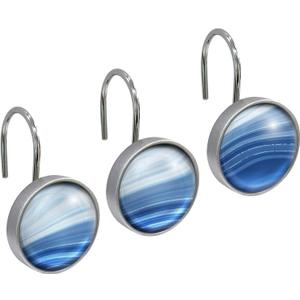 Sunlit Round Crystal Glass Decorative Shower Curtain Hooks, Rust Proof Oil Rubbed Metal Shower Curtain Rings-12 Pack, Gradient Blue