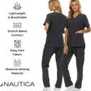 Nautica Women's Scrub Set, 9-Pocket Breathable & Stretchy Pants & Tops (Gray, M)