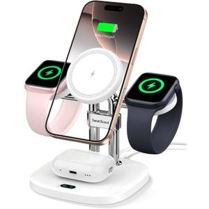 Dual Fast Charger for Apple Watch 11, Magnetic Wireless Charger Stand for iPhone Air/17 Pro Max/17 Pro/17/16/15/14, Charging Station for Apple Watch Ultra 3/SE 3/10/9/8/7/6, Airpods, SwanScout 709M (White)