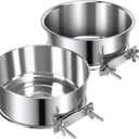 2 Pcs Medium Pet Dog Food Water Bowl for Cage Stainless Steel Non-Spill Kennel Detectable Hanging Cats Pets Bowls with Clamp Holder Crate Feeder Dish for Medium Dogs (5.5x2.3'' & 6.3x2.6'') (Silver)