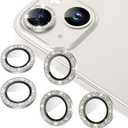 AGVEE 3+3 for iPhone 14 6.1" / 14 Plus 6.7" Camera Lens Protector, Bling Diamond & Bling Glitter Metal Ring 9H Tempered HD Glass Camera Protector Cover Film, Bling-Silver