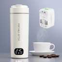 Dual Voltage Portable Electric Kettle Travel Hot Water for Tea, Coffee, 6 Temperature Controls and LCD Display, 316 Stainless Steel and 450ml, Auto Shut Off & Boil Dry Protection, Warm White with Adapter