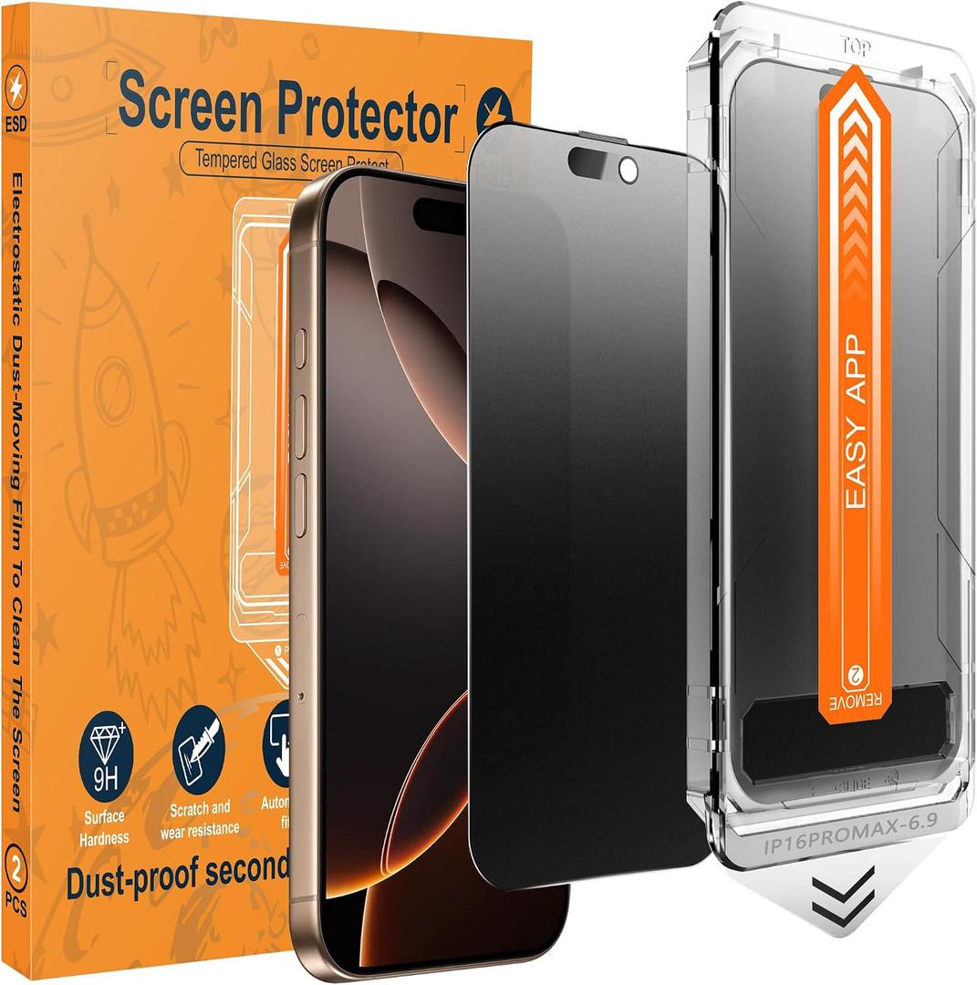 2-Pack Matte Privacy Screen Protector for iPhone 16 Pro Max
Military-Grade 9H Hardness Tempered Glass, Anti-Glare Anti-Spy Anti-Fingerprint, Silk Smooth Touch
