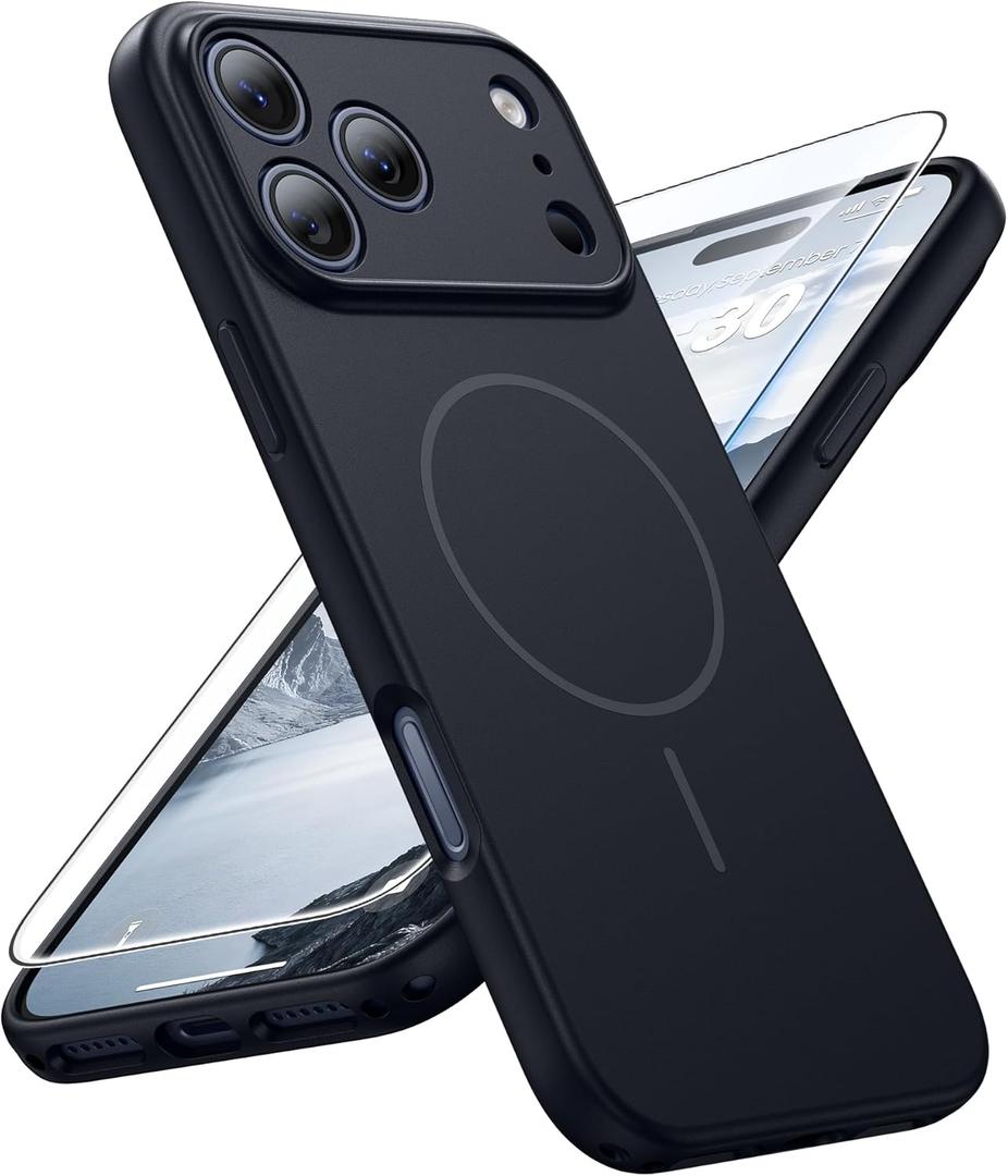 FNTCASE for iPhone 17 Pro Max Case: [Compatible with Magsafe] Solid Black Matte 17 Promax Magnetic Phone Cover with [Full Camera Protection] [Screen Protector] Military Grade Shockproof Protective