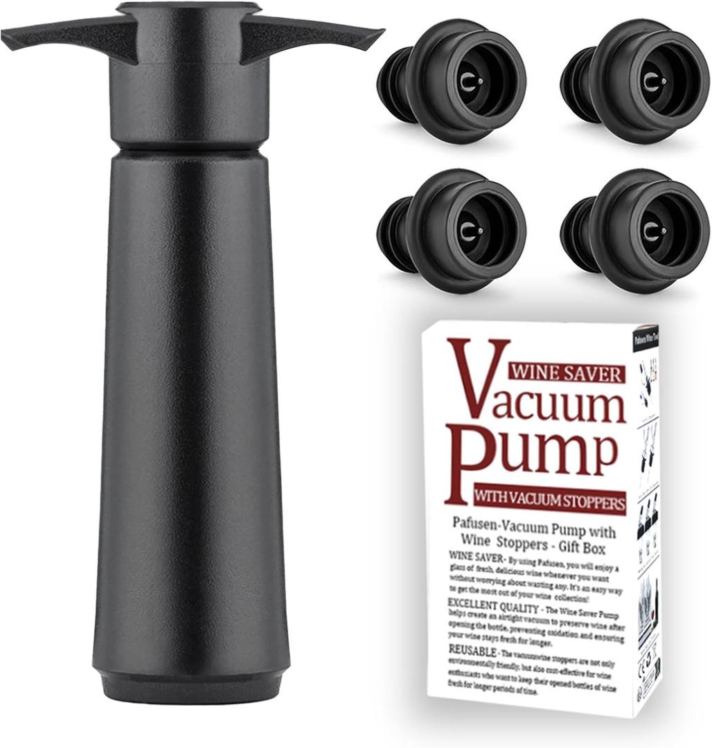 Wine Stoppers Vacuum with Pump, Keep Wine Fresh for up to 7 Days -1 Pump 4 Stopper, Wine Pumps and Wine Vacuum Stopper, Reusable for Wine Saver, Wine Stoppers for Wine Bottles (Black)