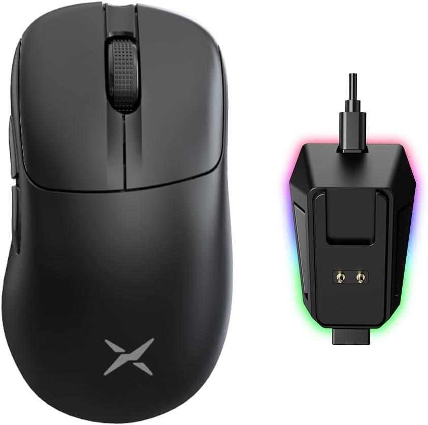 DeLUX M500 PRO Wireless Ergonomic Gaming Mouse, 58.5g Lightweight, 8000Hz Polling Rate, RGB Charging Dock, PAW3395 with 26000DPI, Tri-Mode Connection, TTC Golden Wheel (Black)