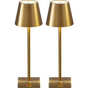 KDG 2 Pack Cordless Table Lamp,Portable LED Desk Lamp, 5000mAh Battery Operated, 3 Color Stepless Dimming Up, for Restaurant/Bedroom/Bars/Outdoor Party/Camping/Coffee Shop Night Light(Gold)